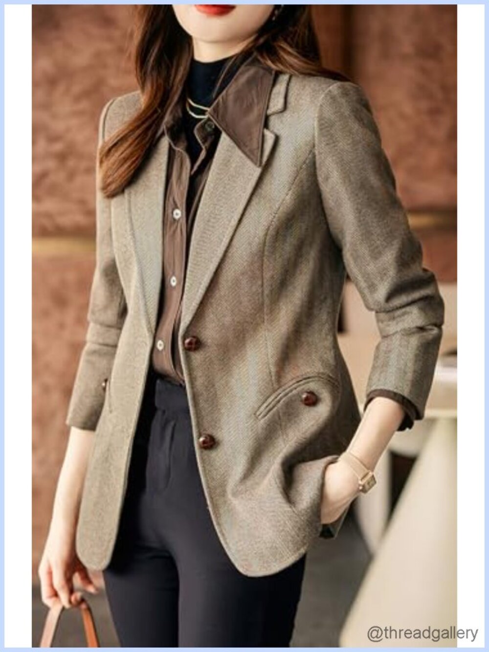 Wool Blend Herringbone Plaid Blazer Notch Lapel Single Breasted Business Casual - Picture 2 of 5